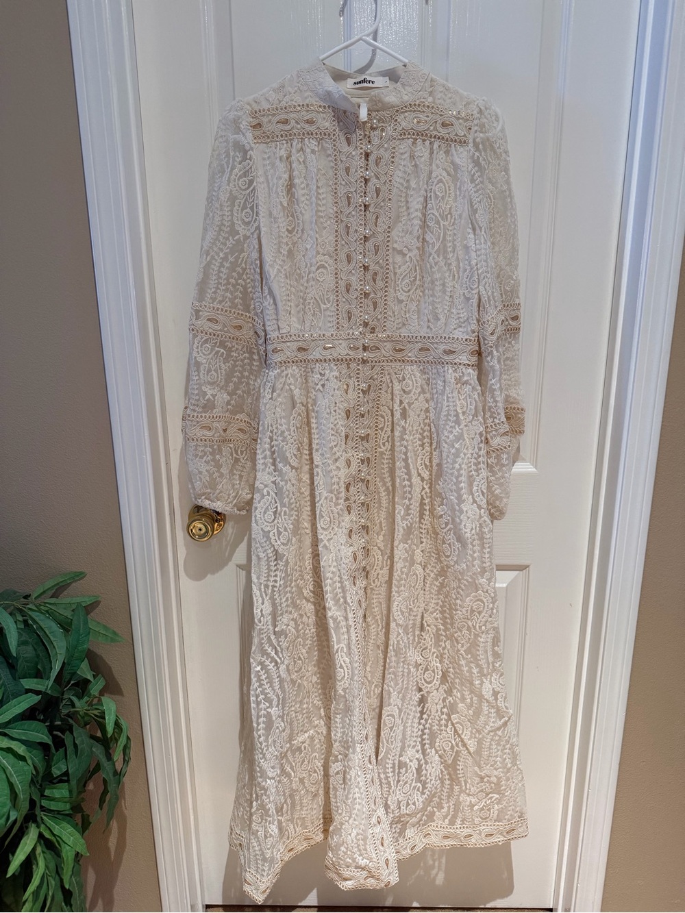 NWT Sunfere floral embroidered and sequined long sleeve boho maxi dress